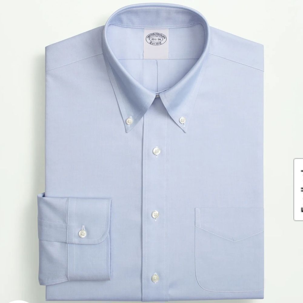 BROOKS BROTHERS Light Blue Supima Cotton Button-Down Collar Dress Shirt-15-33